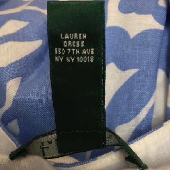 Lauren Ralph Lauren Linen Dress A Line Surplice Cut Blue and White Size 8 - Picture 15 of 15